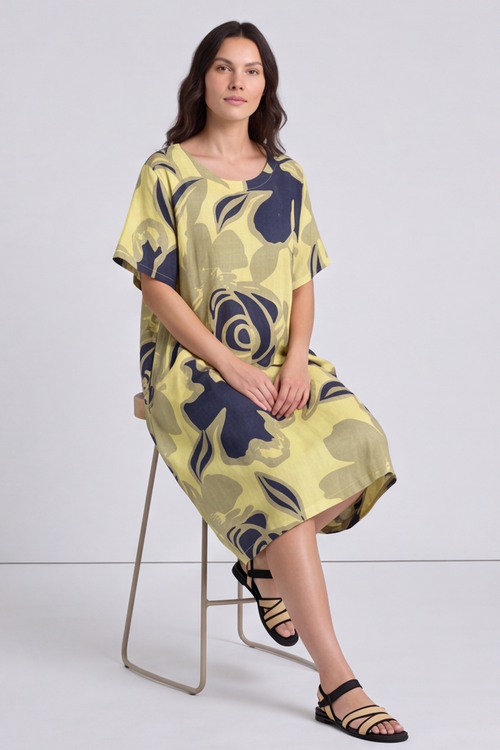 Aurora Linen Shift Dress Elfin Yellow - Image 5