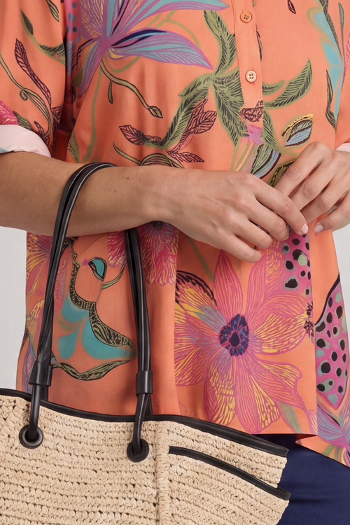 Avis Botanical Print Top Coral - Image 2