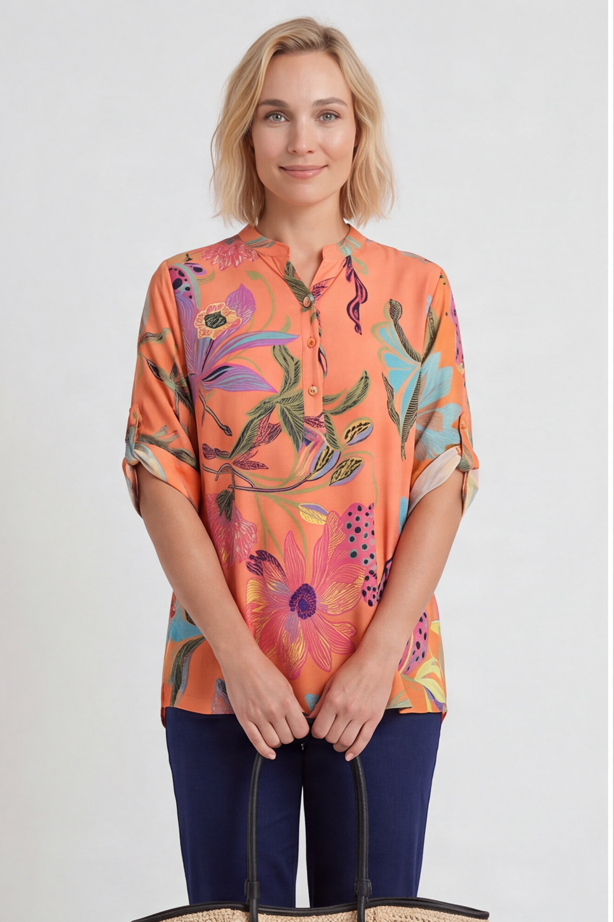 Avis Botanical Print Top Coral