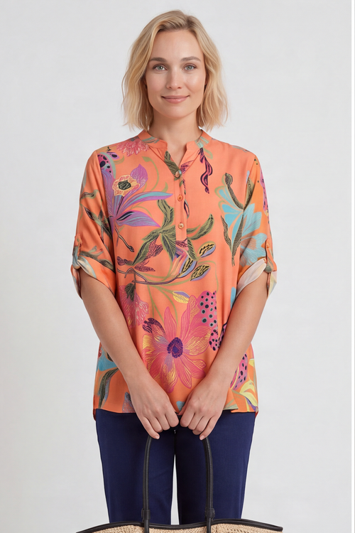 Avis Botanical Print Top Coral - Image 4