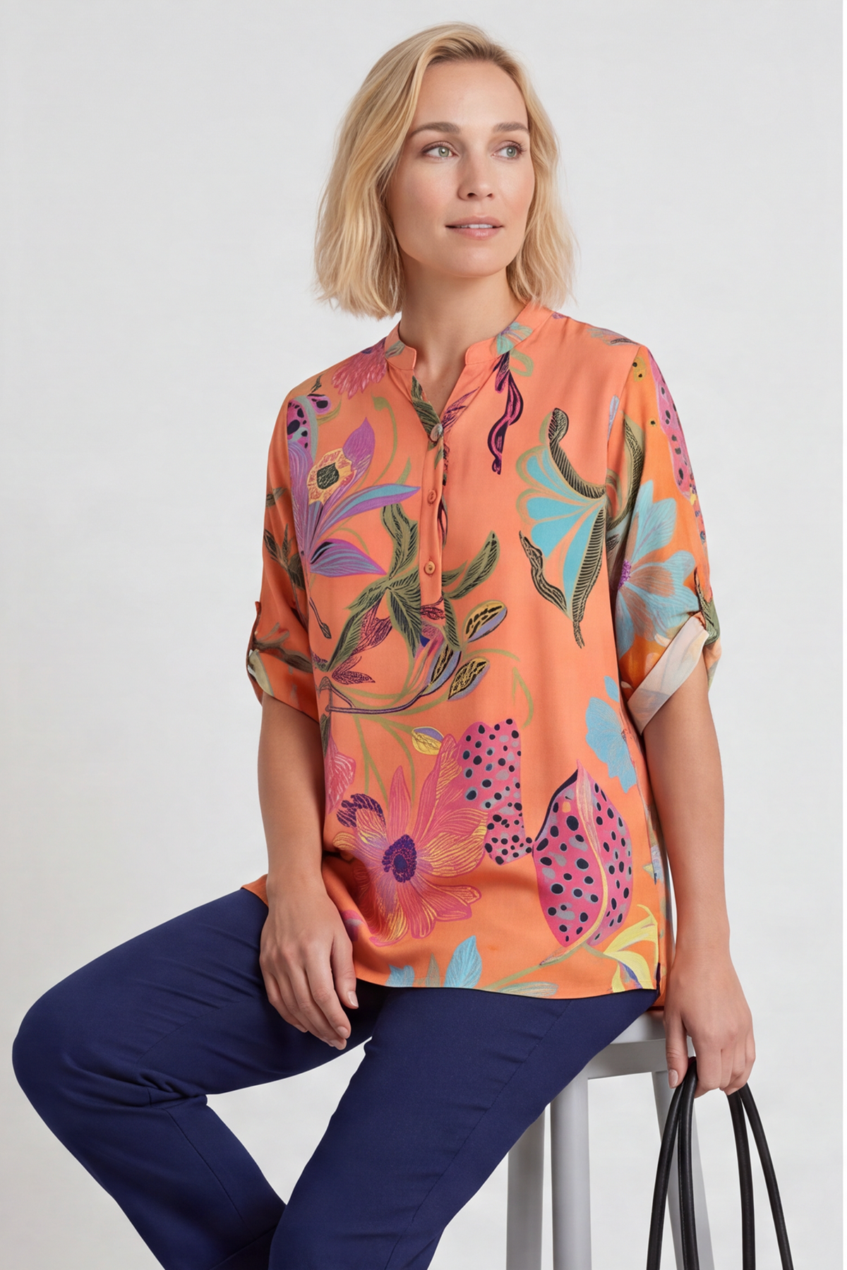 Avis Botanical Print Top Coral