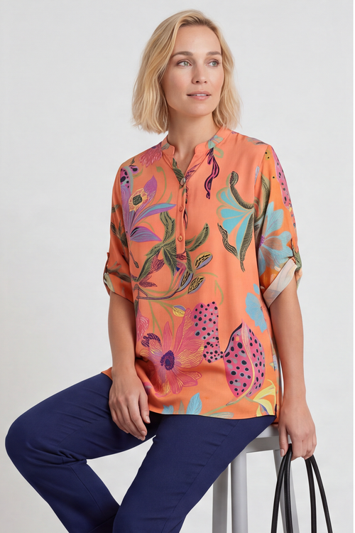 Avis Botanical Print Top Coral - Image 5