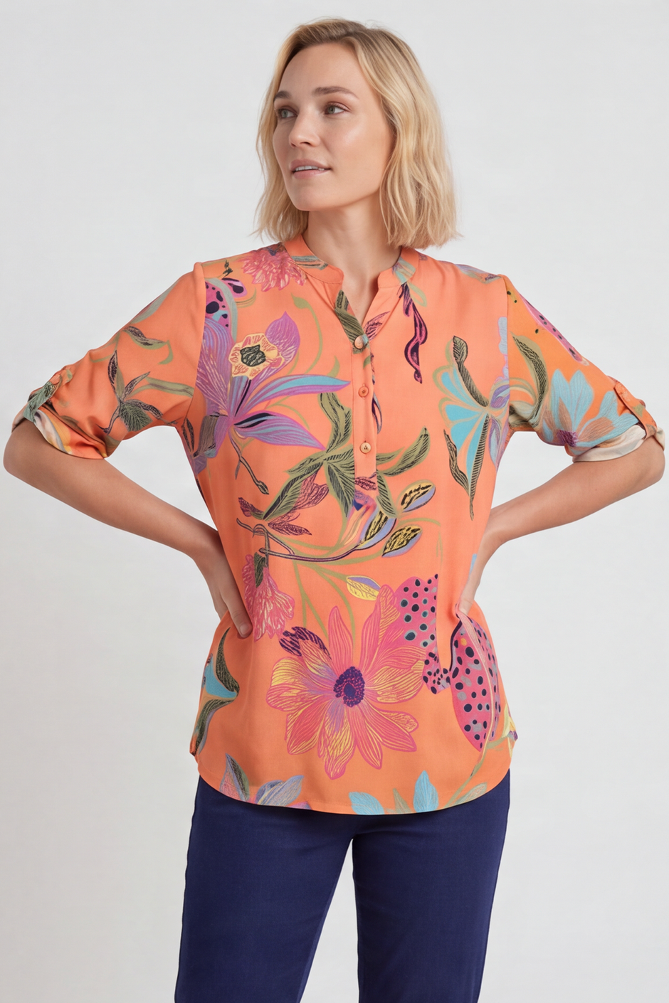 Avis Botanical Print Top Coral