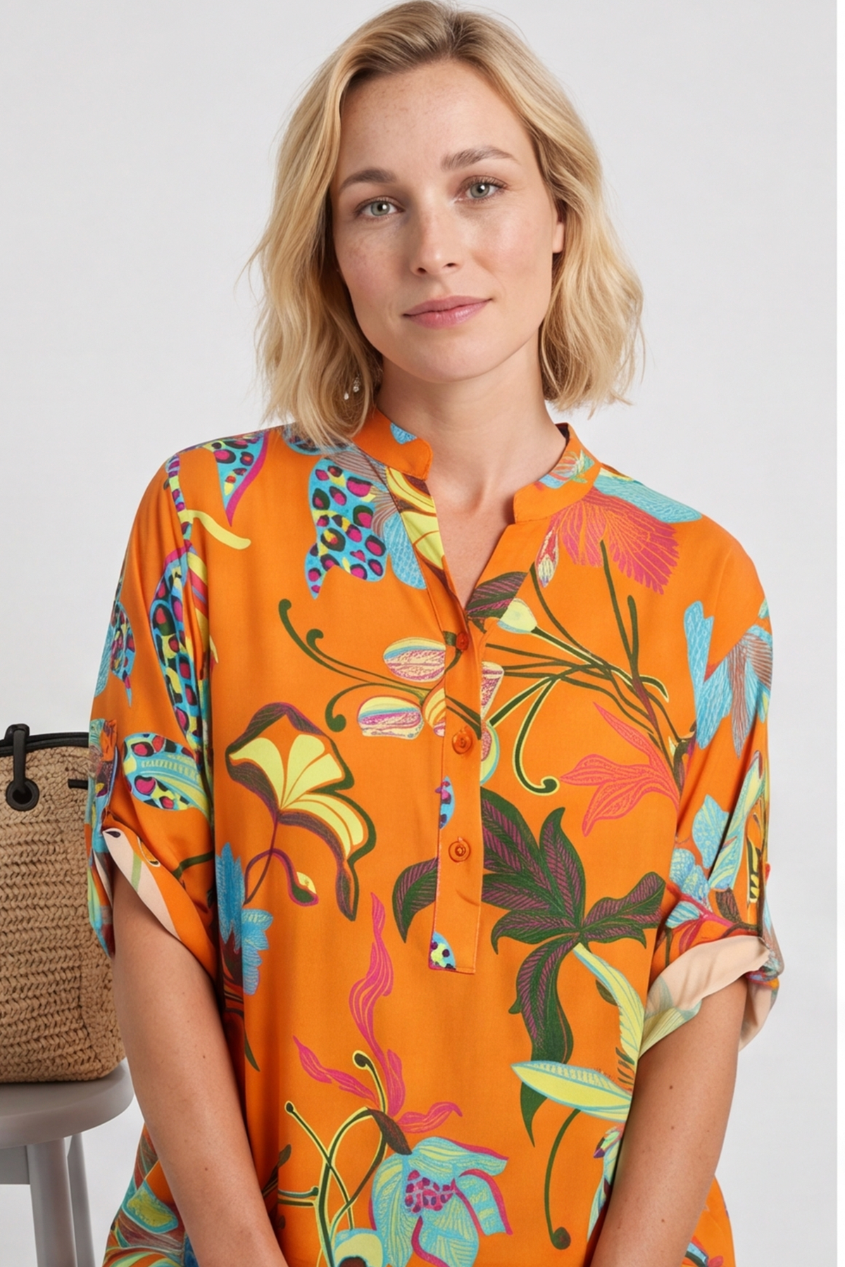 Avis Botanical Print Top Orange