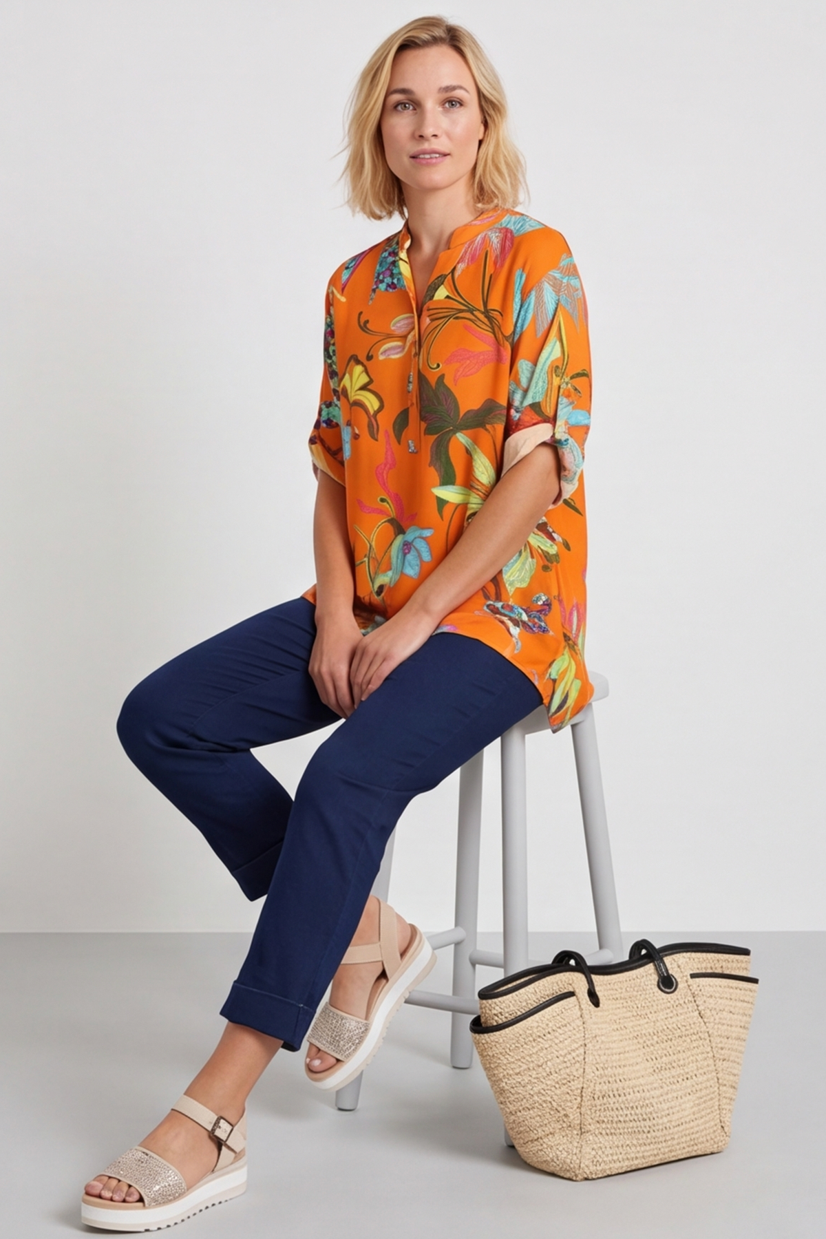 Avis Botanical Print Top Orange