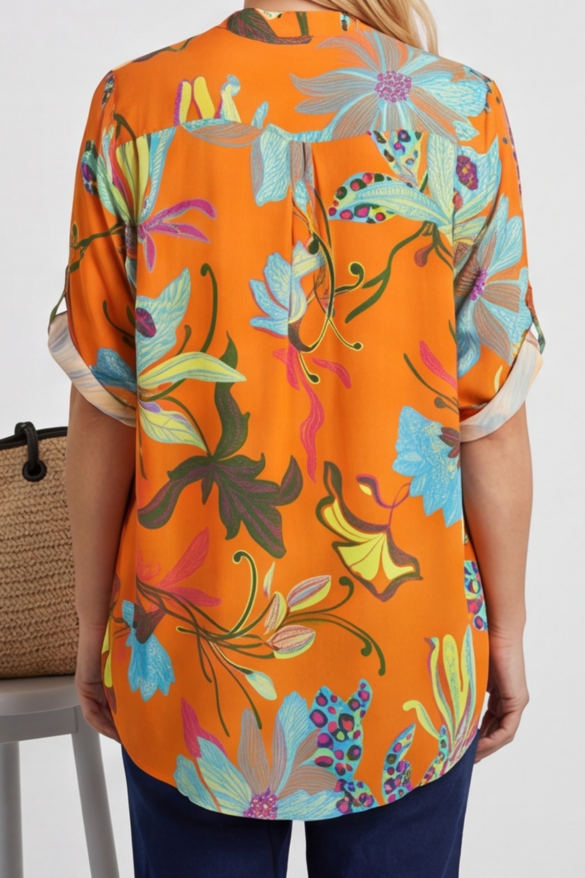 Avis Botanical Print Top Orange