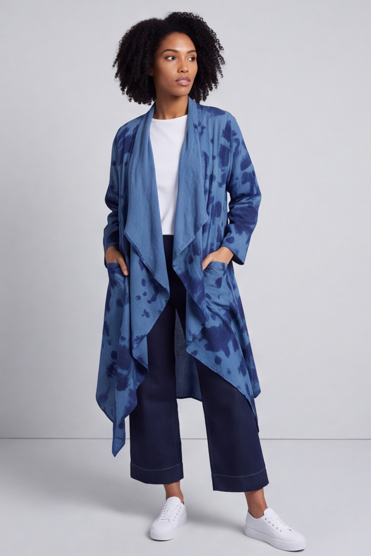 Avice Ink Print Linen Jacket Blue