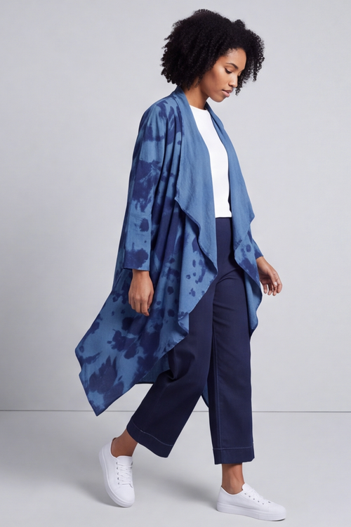 Avice Ink Print Linen Jacket Blue - Image 3
