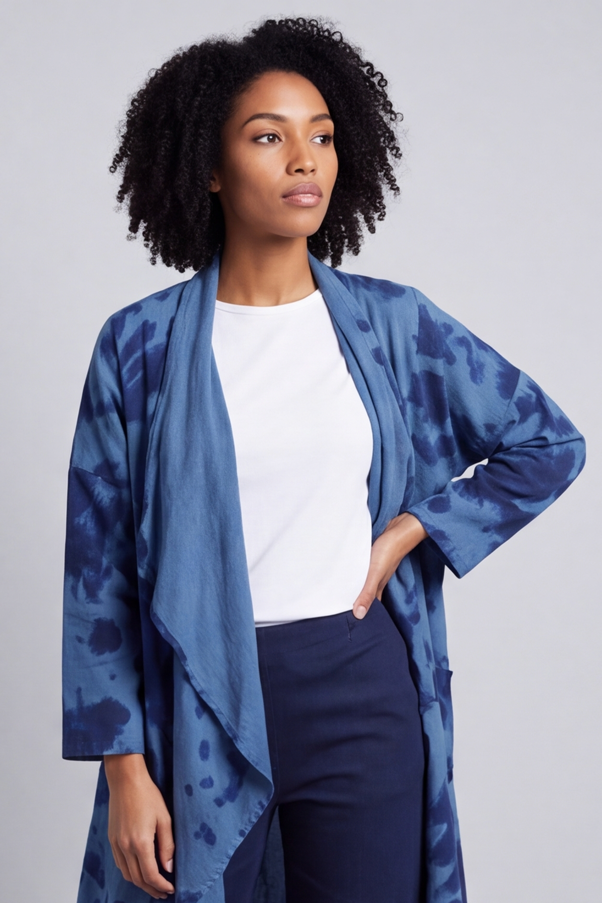 Avice Ink Print Linen Jacket Blue