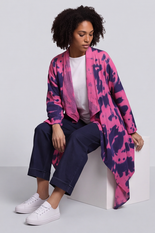 Avice Ink Print Linen Jacket Fuchsia - Image 4