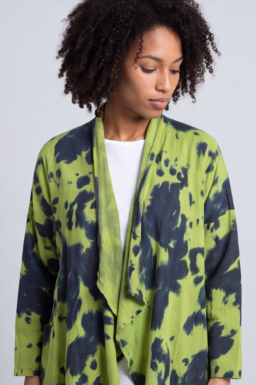 Avice Ink Print Linen Jacket Green - Image 5