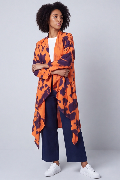 Avice Ink Print Linen Jacket Orange - Image 2