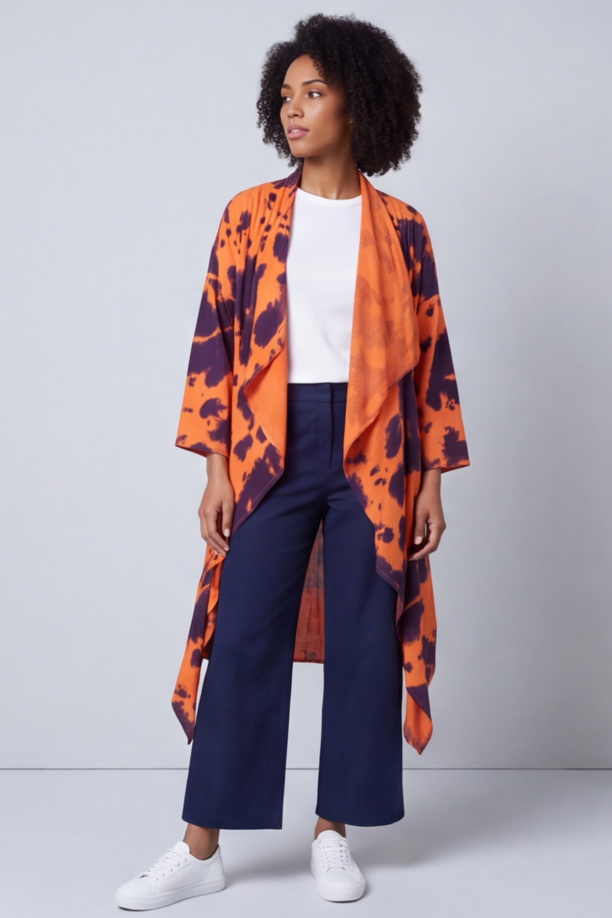 Avice Ink Print Linen Jacket Orange