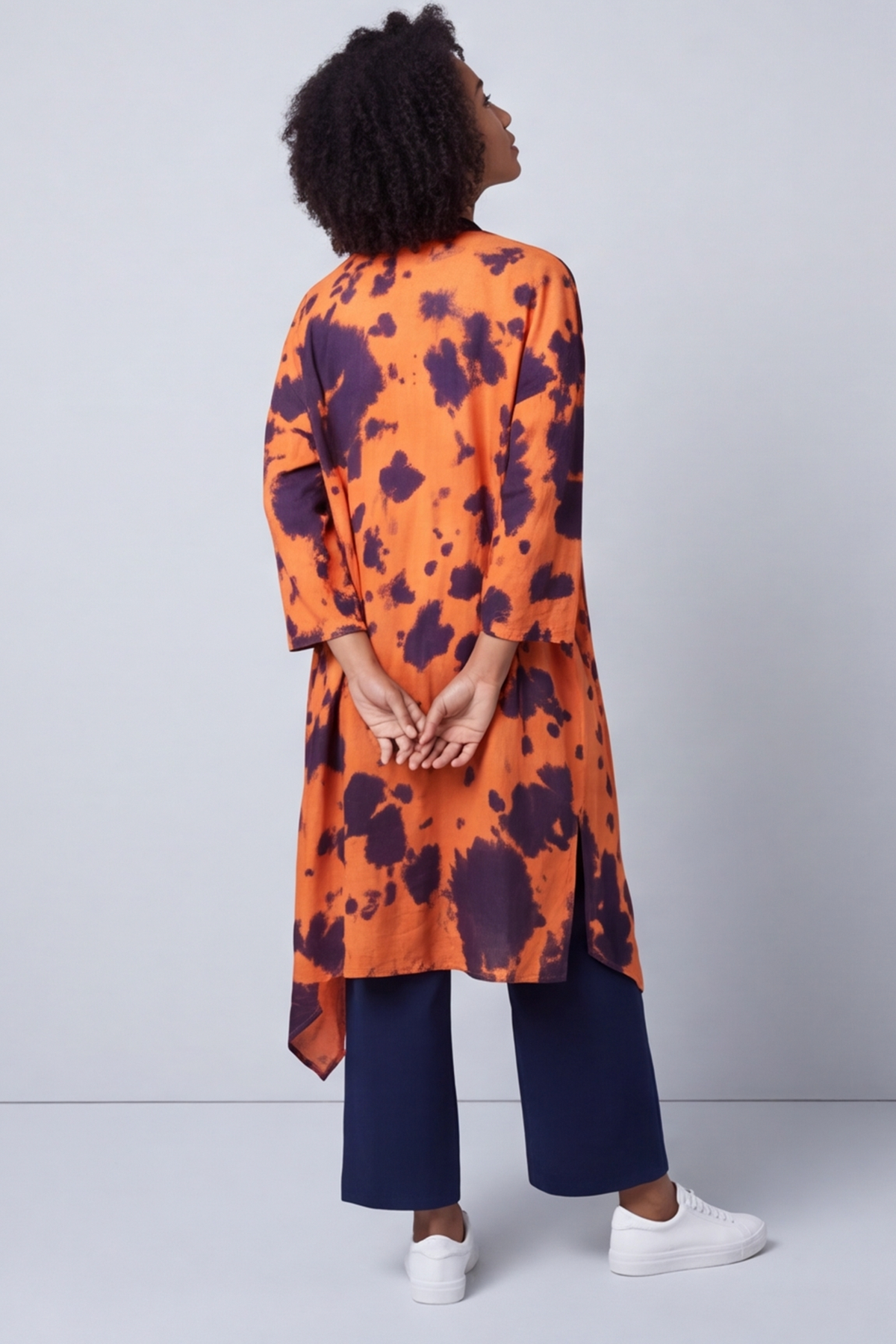 Avice Ink Print Linen Jacket Orange
