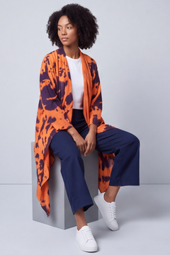 Avice Ink Print Linen Jacket Orange