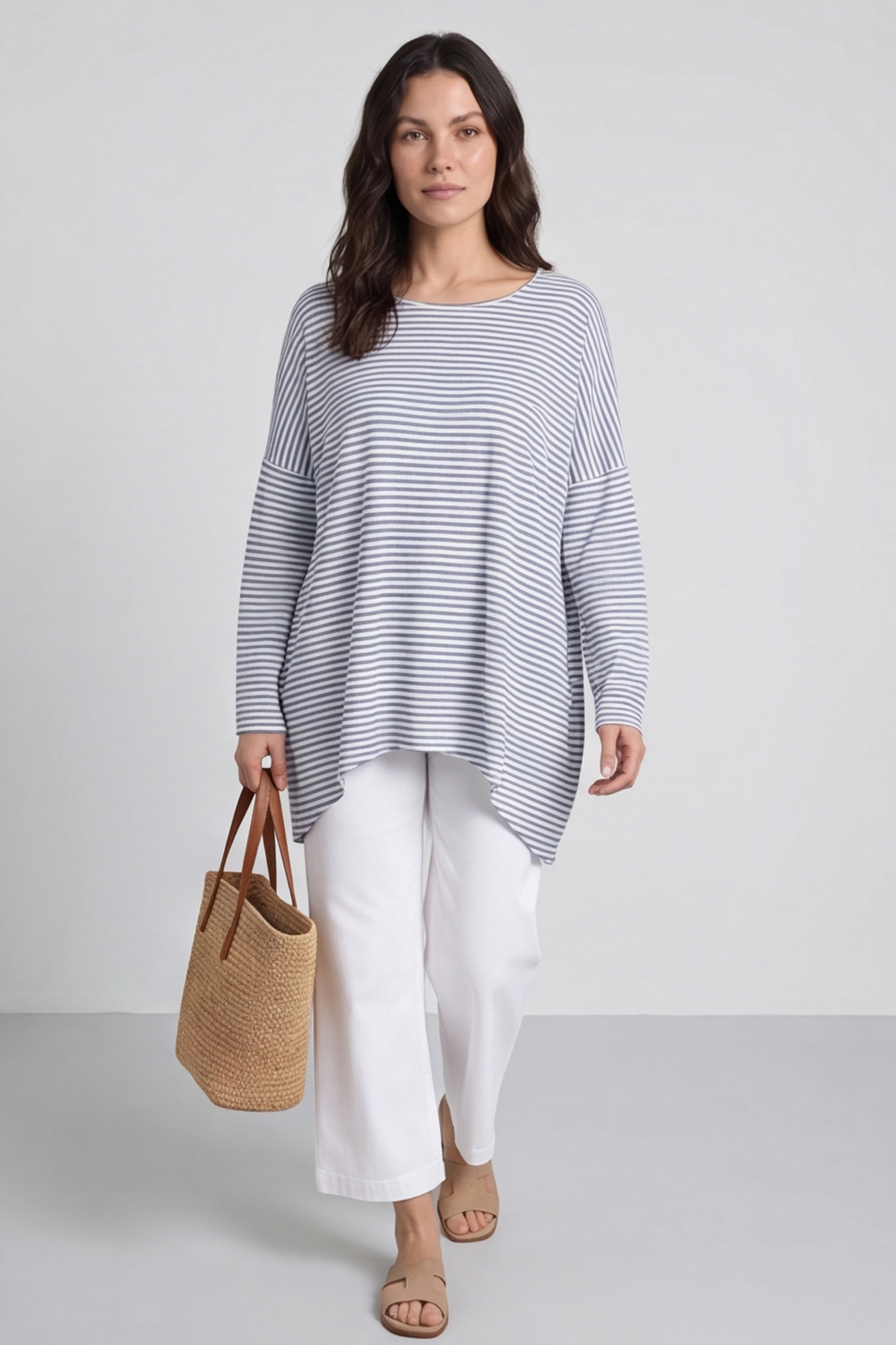 Avril Stripe Slouch Top Navy