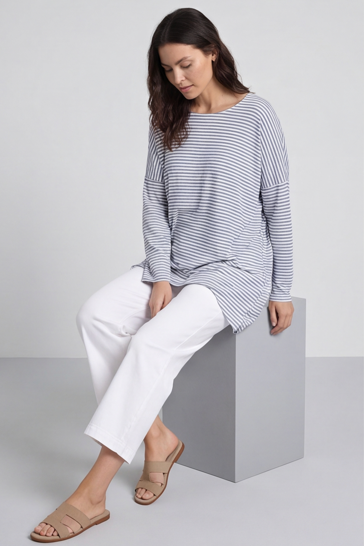 Avril Stripe Slouch Top Navy