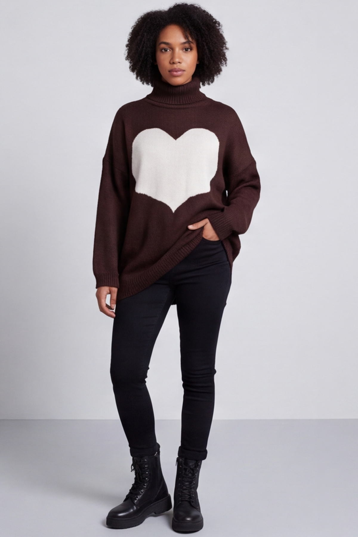 Azura Heart Polo Neck Jumper Cocoa