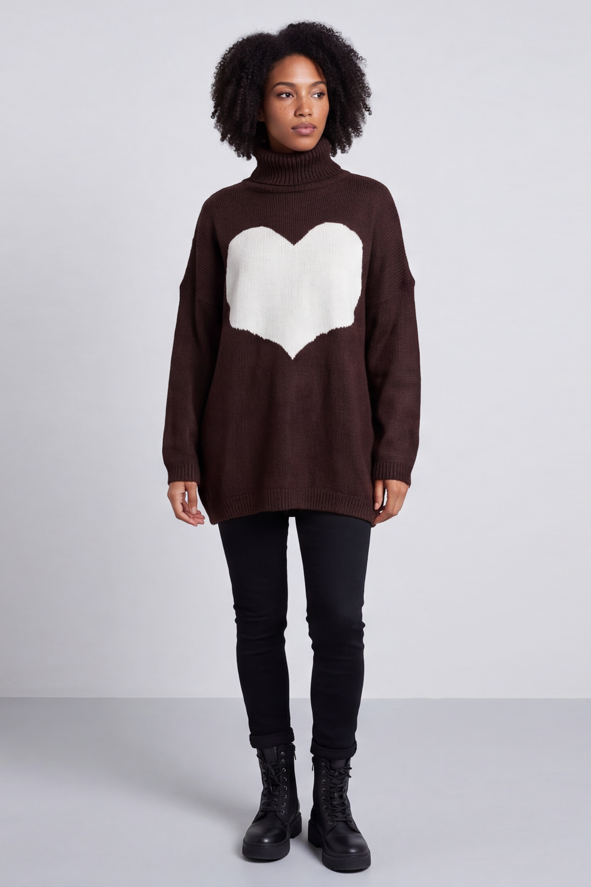 Azura Heart Polo Neck Jumper Cocoa