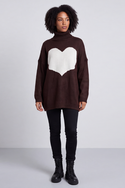 Azura Heart Polo Neck Jumper Cocoa - Image 6