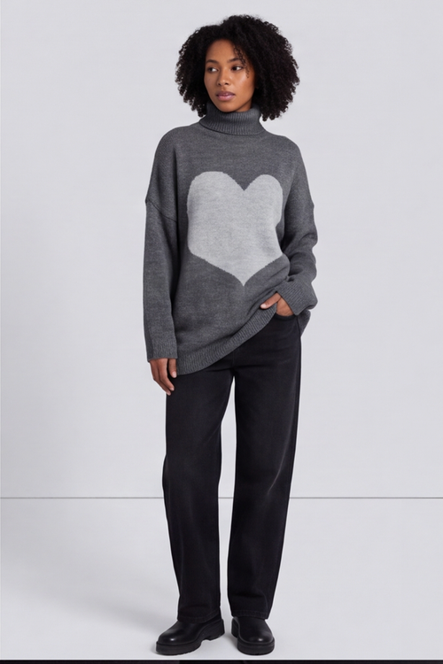 Azura Heart Polo Neck Jumper Mid Grey - Image 3