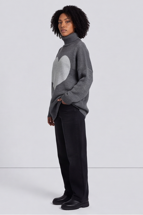 Azura Heart Polo Neck Jumper Mid Grey - Image 5