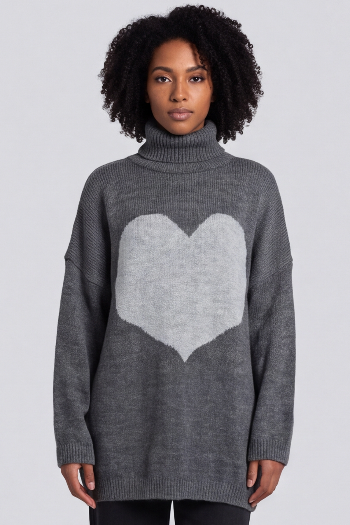 Azura Heart Polo Neck Jumper Mid Grey