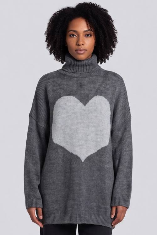 Azura Heart Polo Neck Jumper Mid Grey - Image 2