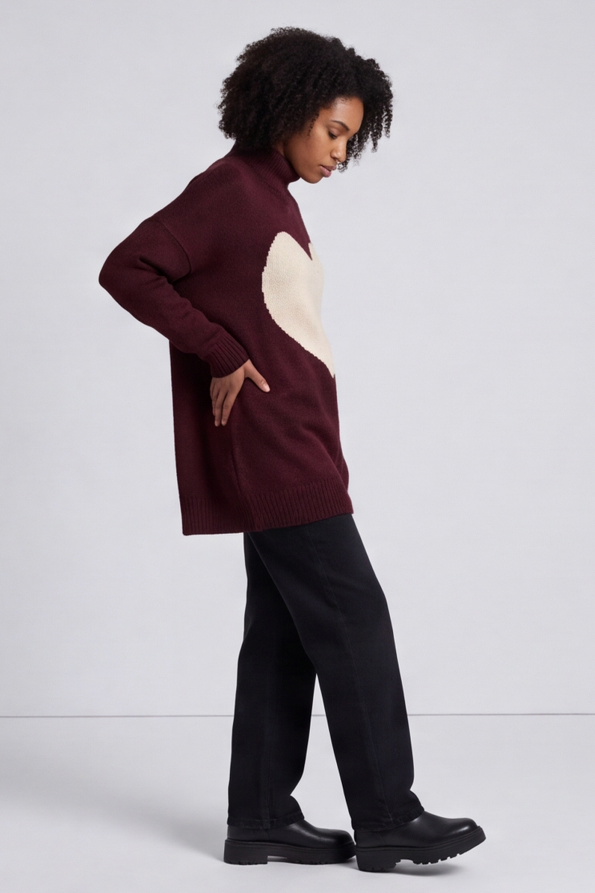 Azura Heart Polo Neck Jumper Wine