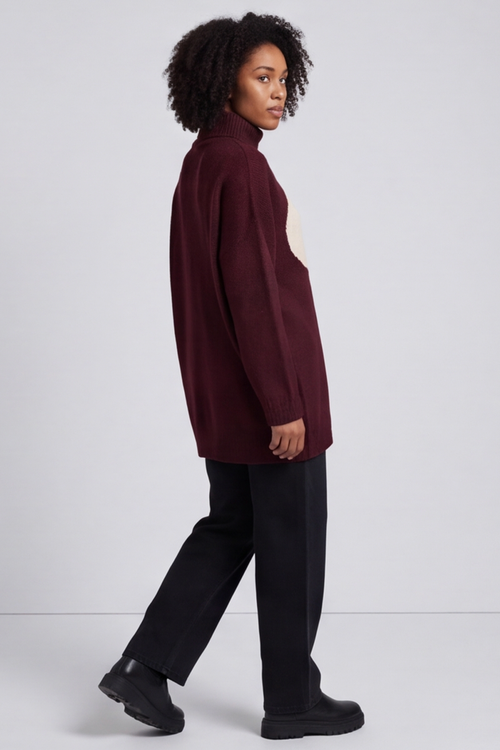 Azura Heart Polo Neck Jumper Wine - Image 5