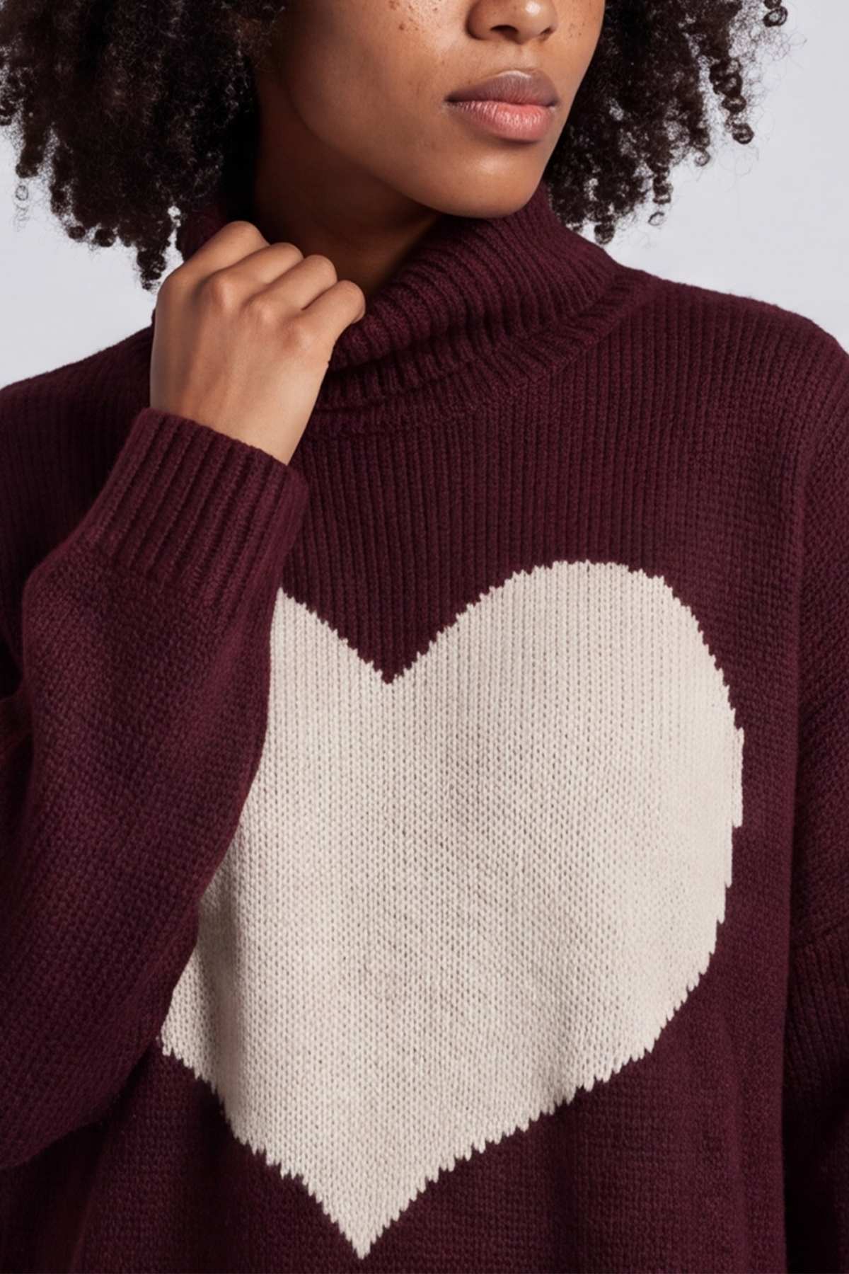Azura Heart Polo Neck Jumper Wine