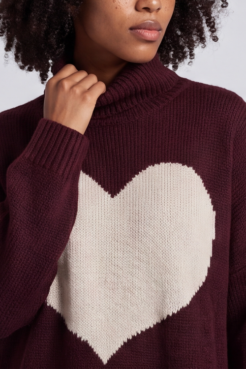 Azura Heart Polo Neck Jumper Wine - Image 6