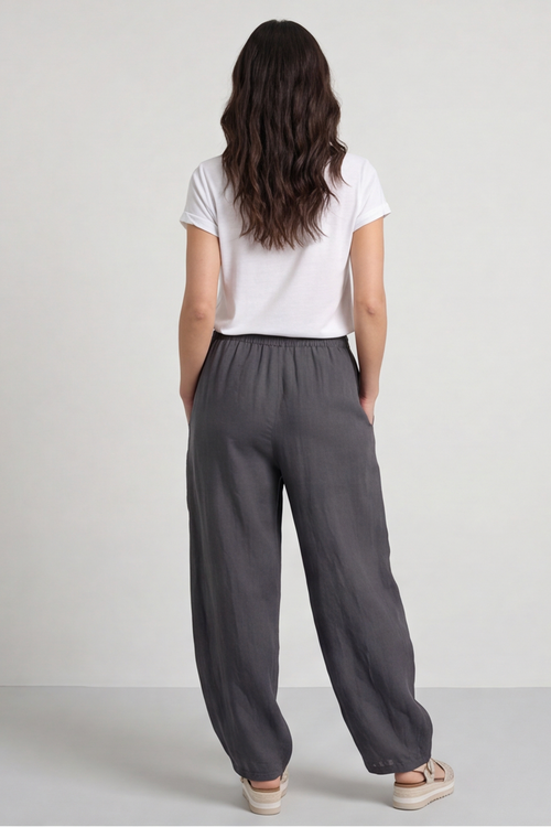 Clarisse Button Pocket Linen Trousers Charcoal - Image 3