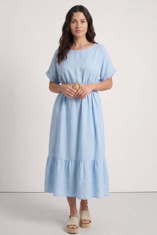 Bernice Belt Detail Denim Dress Light Denim