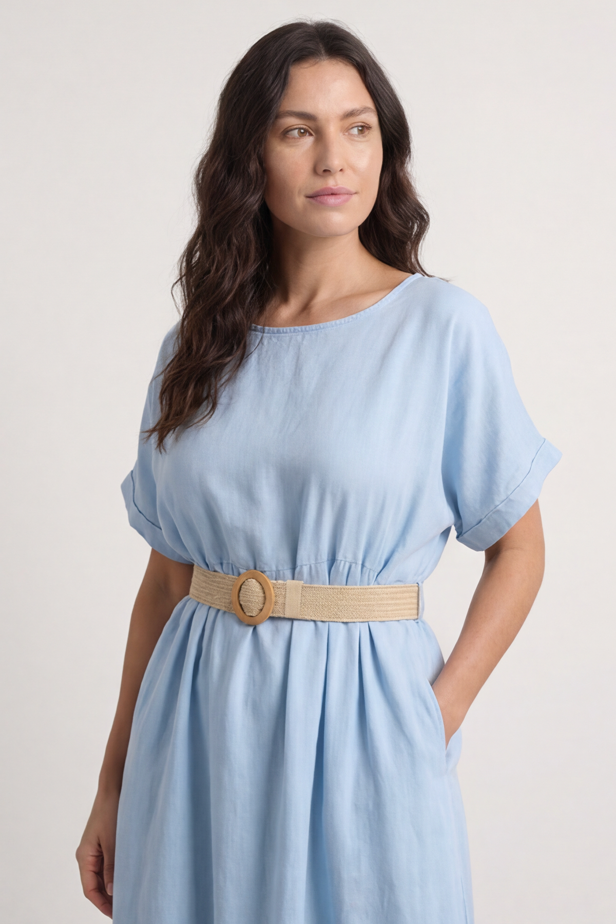 Bernice Belt Detail Denim Dress Light Denim