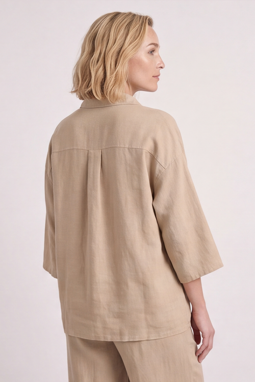 Aura Button Mocha Linen Top - Image 2