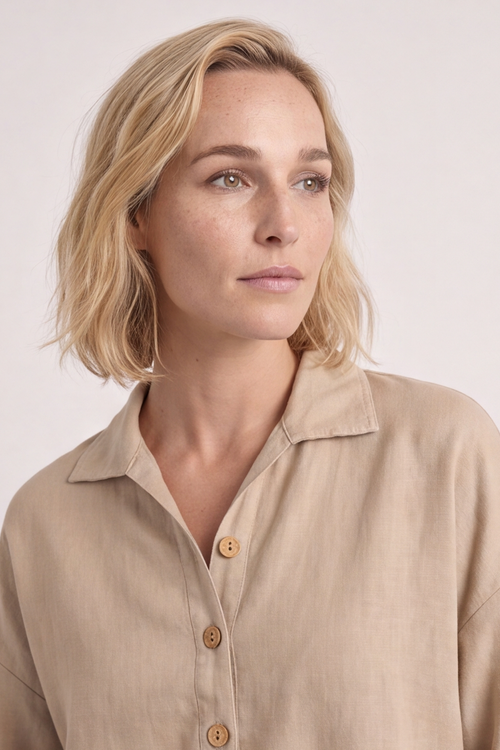 Aura Button Mocha Linen Top - Image 3
