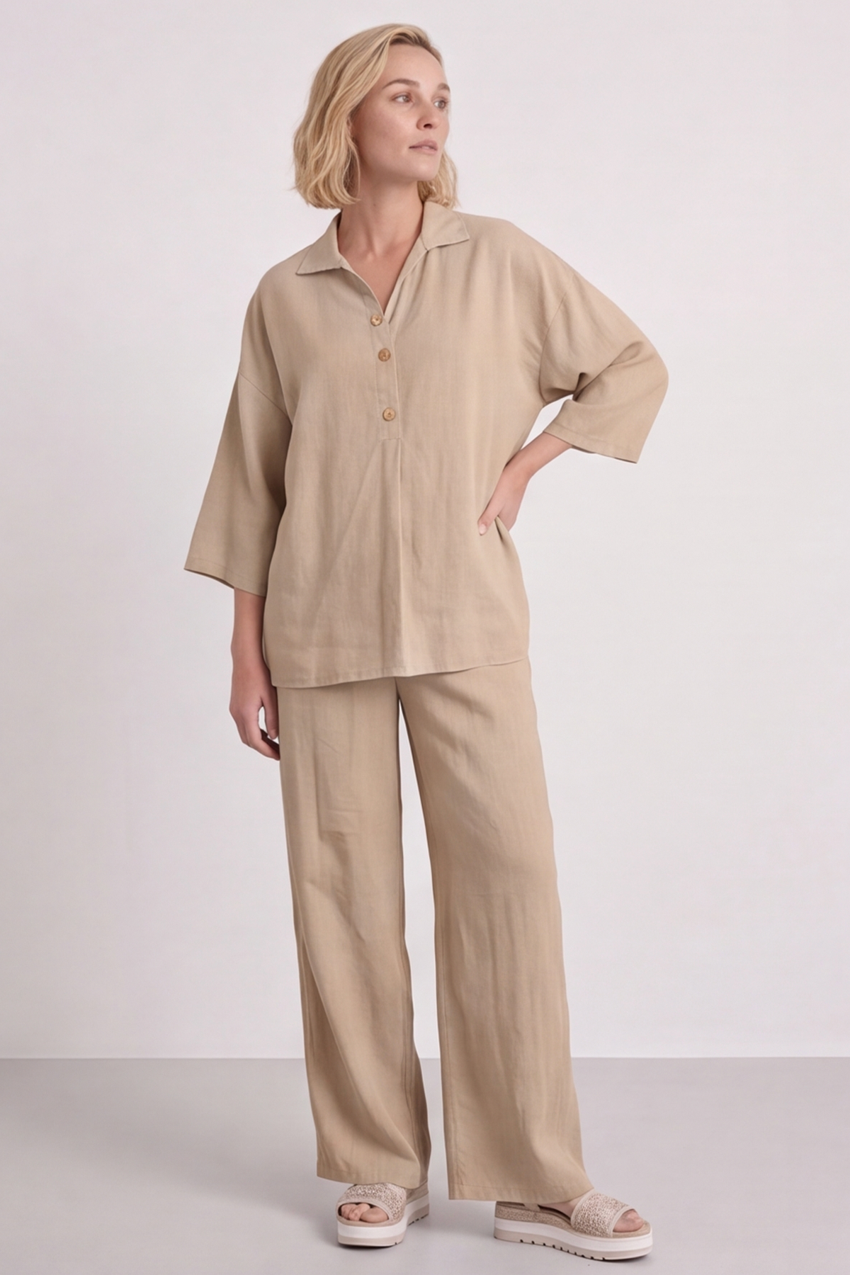 Aura Button Mocha Linen Top