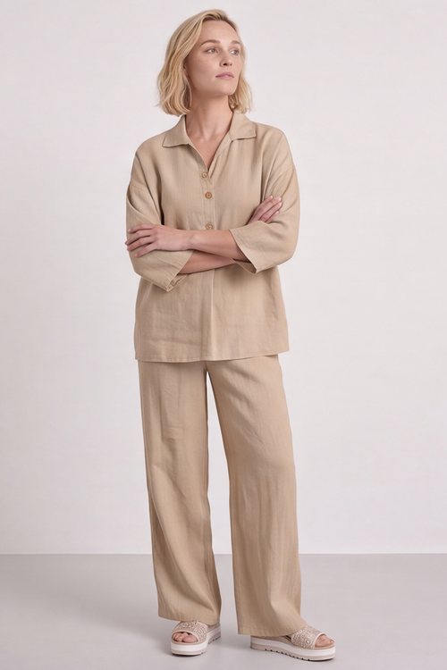 Aura Button Mocha Linen Top - Image 5