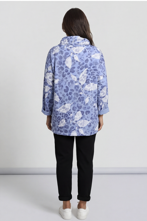 Beryl Print Cowl Neck Cotton Top Powder Blue - Image 3
