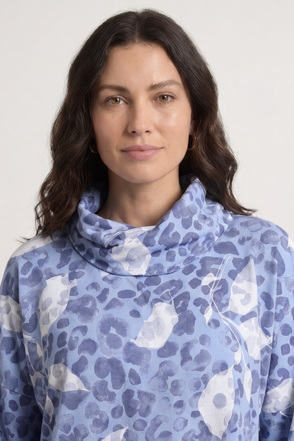 Beryl Print Cowl Neck Cotton Top Powder Blue