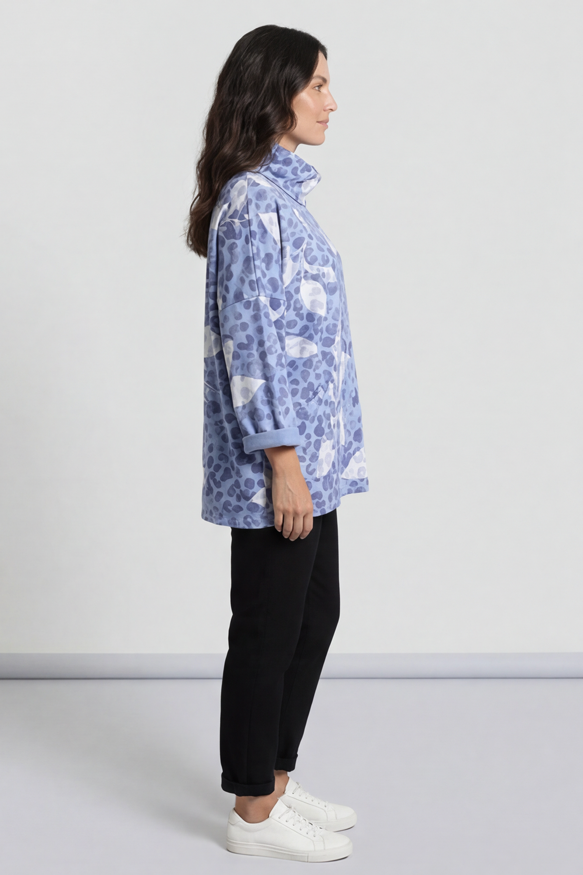 Beryl Print Cowl Neck Cotton Top Powder Blue