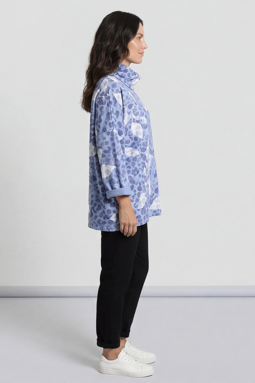 Beryl Print Cowl Neck Cotton Top Powder Blue - Image 4