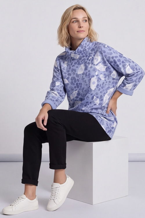 Beryl Print Cowl Neck Cotton Top Powder Blue - Image 4