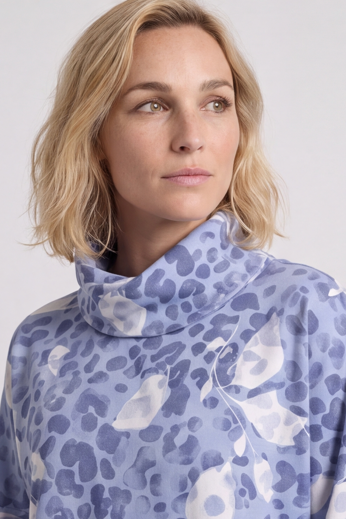 Beryl Print Cowl Neck Cotton Top Powder Blue