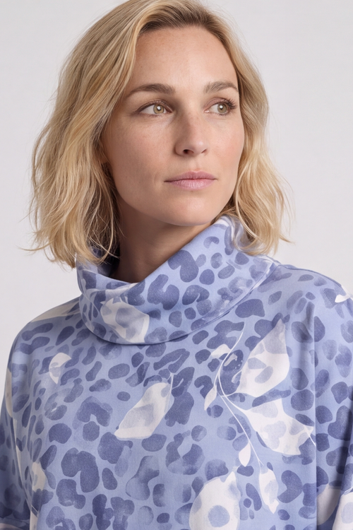 Beryl Print Cowl Neck Cotton Top Powder Blue - Image 5