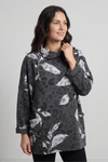 Beryl Print Cowl Neck Cotton Top Charcoal