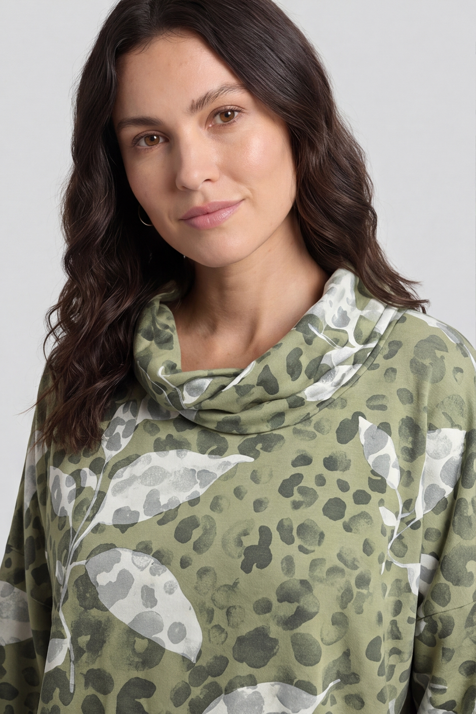 Beryl Print Cowl Neck Cotton Top Green