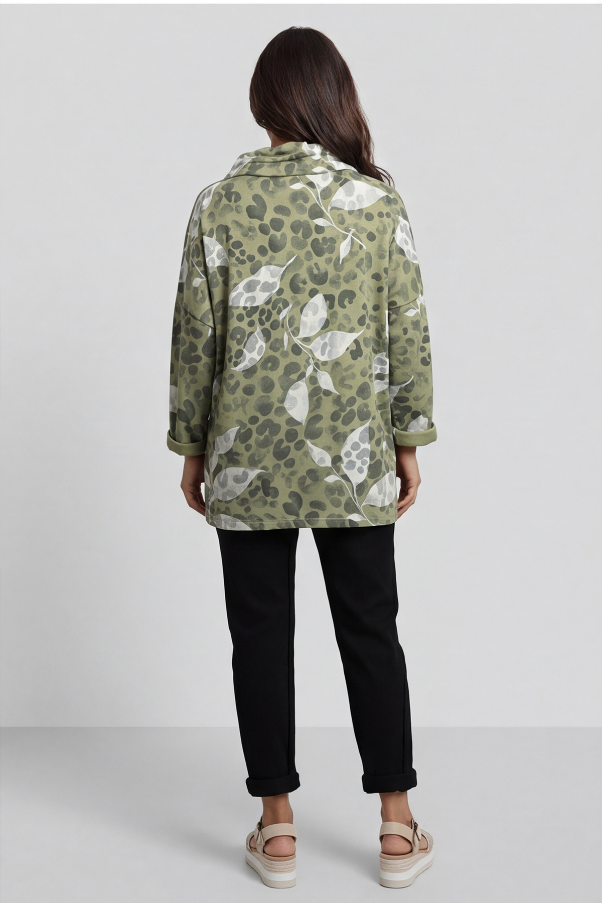 Beryl Print Cowl Neck Cotton Top Green