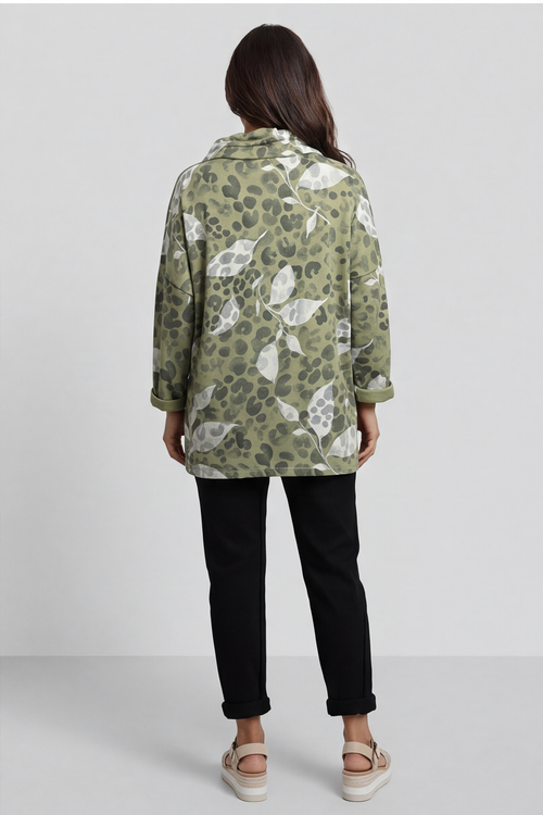Beryl Print Cowl Neck Cotton Top Green - Image 4